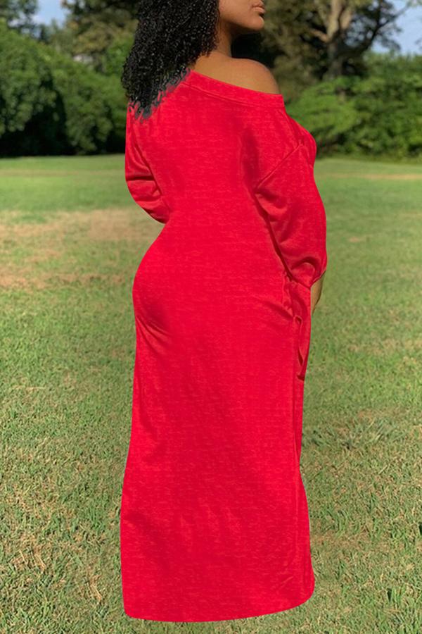 Pure Color Knotted Long Sleeve Casual Pocket Maxi Dress Plus Size  Fashionpara