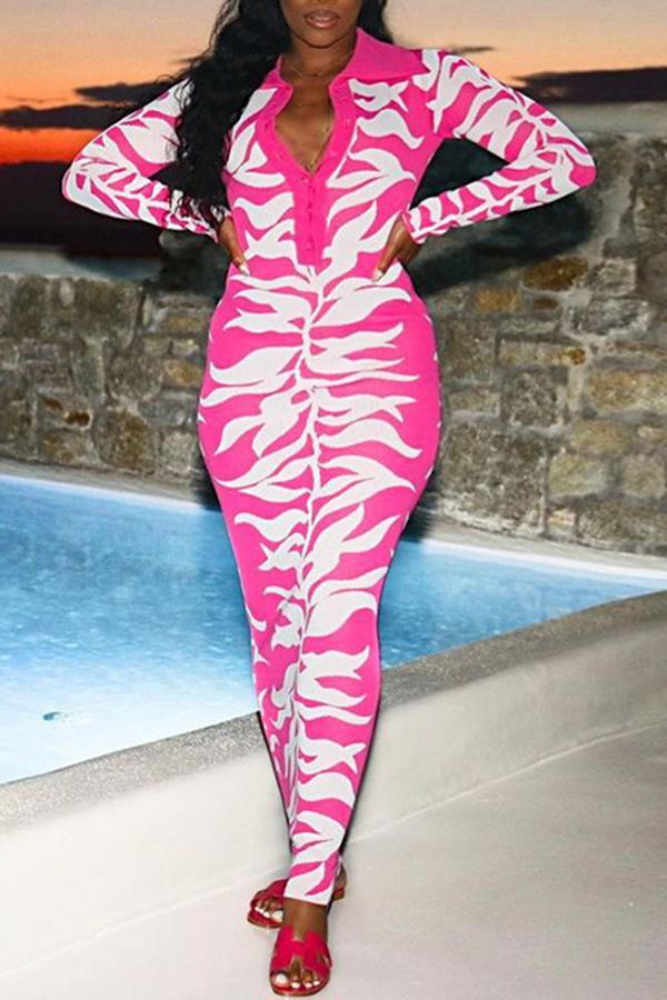 Lapel Single-breasted Fashion Printed Maxi Dress  Fashionpara