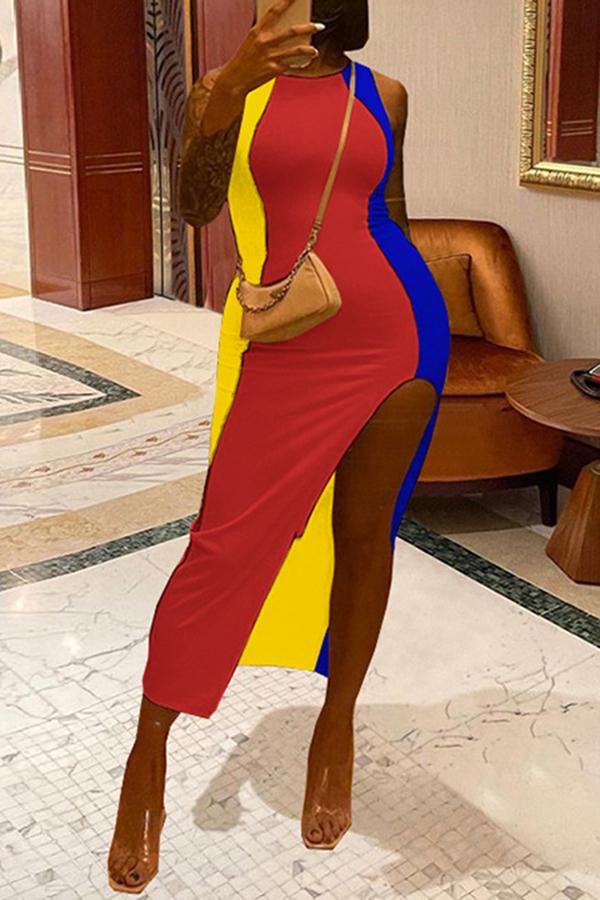 Fashion Casual Color Matching Sleeveless Irregular Maxi Dress  Fashionpara