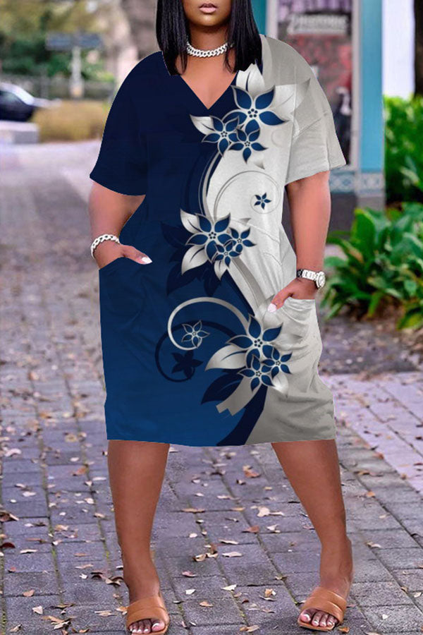 Casual Plus Size Loose Printed Midi Dress  Fashionpara