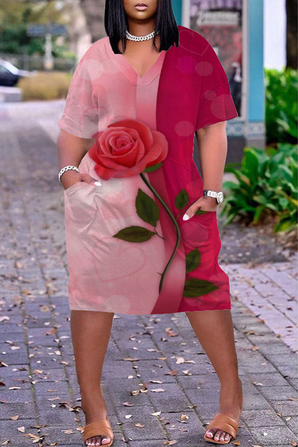 Casual Plus Size Loose Printed Midi Dress  Fashionpara