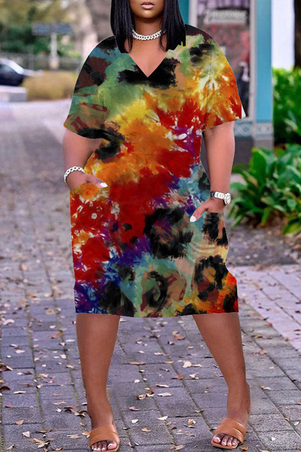 Casual Plus Size Loose Printed Midi Dress  Fashionpara