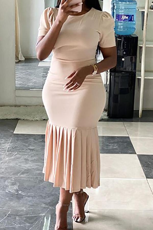 Temperament Fishtail Short Sleeved Slim Midi Dress  Fashionpara