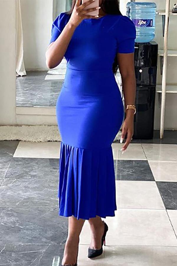 Temperament Fishtail Short Sleeved Slim Midi Dress  Fashionpara