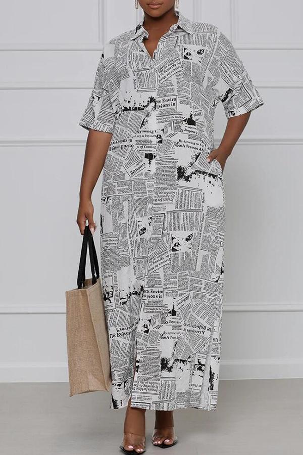 Fashion loose Newspaper Print Half Sleeve Maxi Dress  Fashionpara