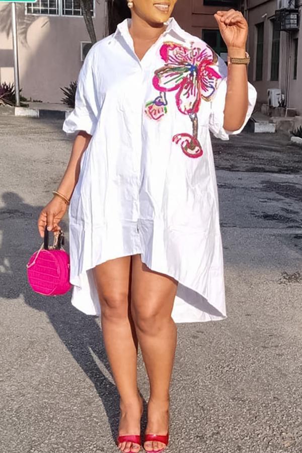 Fashion Floral Print Loose Shirt Mini Dresses
