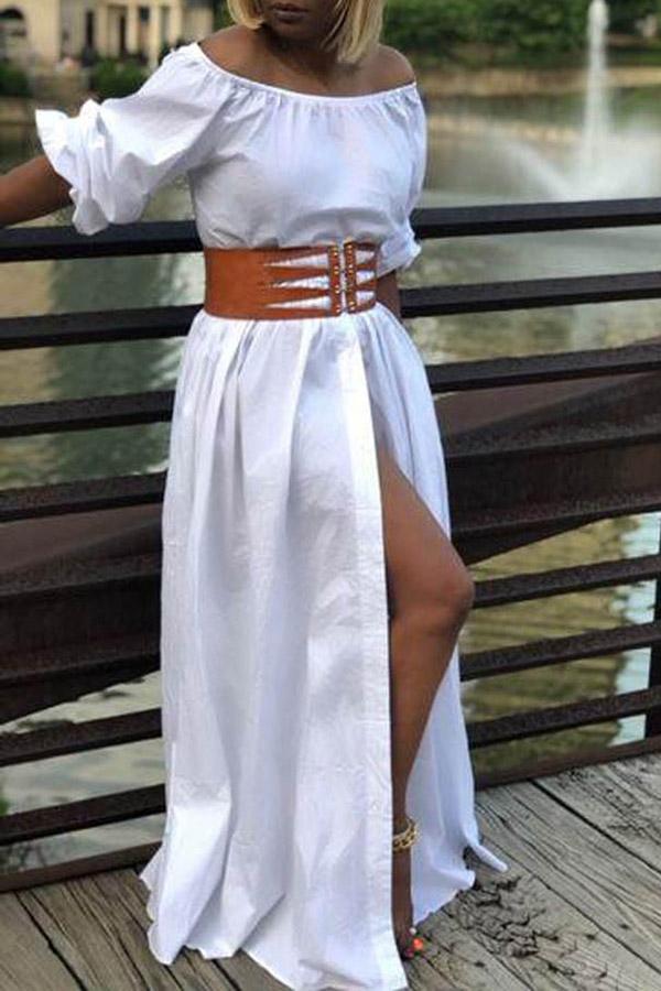 Sexy Off Shoulder Single Breasted Slit Maxi Dress (without belt)  Fashionpara