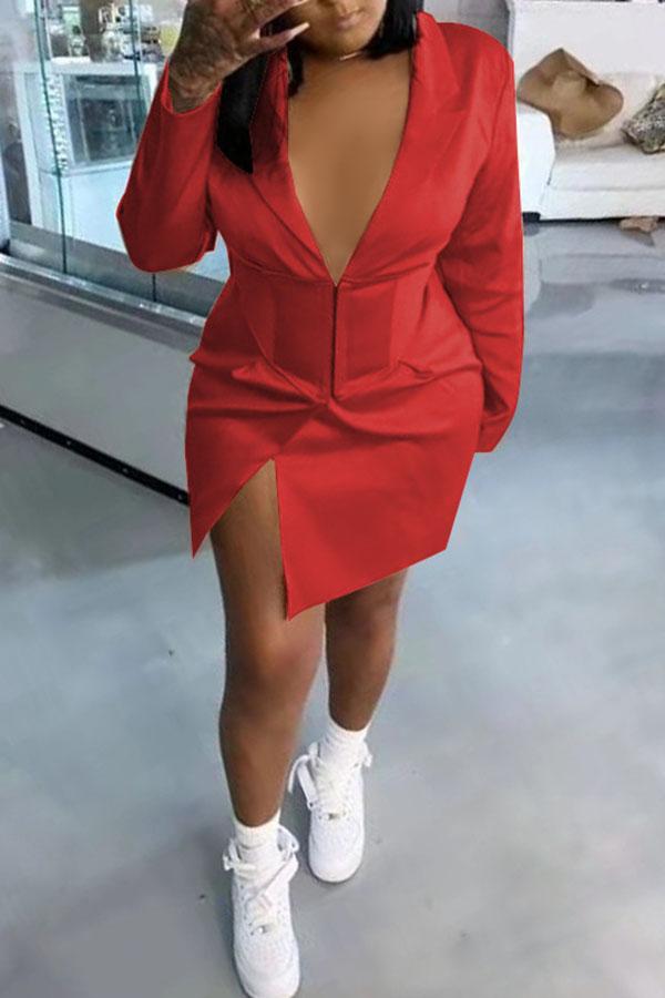 Sexy Deep V-neck Slim Slit Pleated Mini Dress  Fashionpara