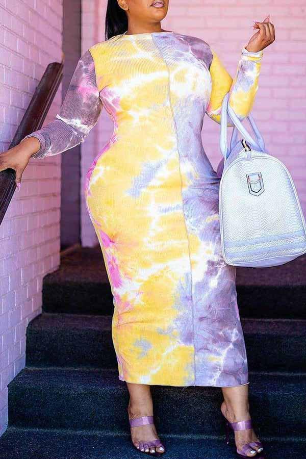 Temperament Pit Strip Tie Dye Printing Slim Plus Size Maxi Dress  Fashionpara