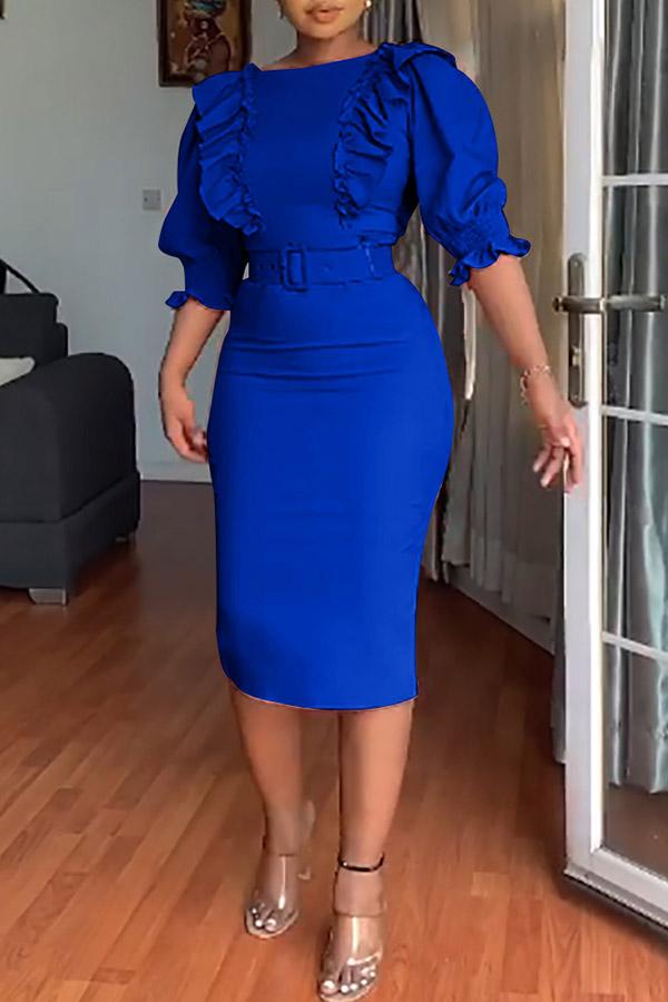 Elegant Half Sleeve Ruffled Slim Midi Dress  Fashionpara