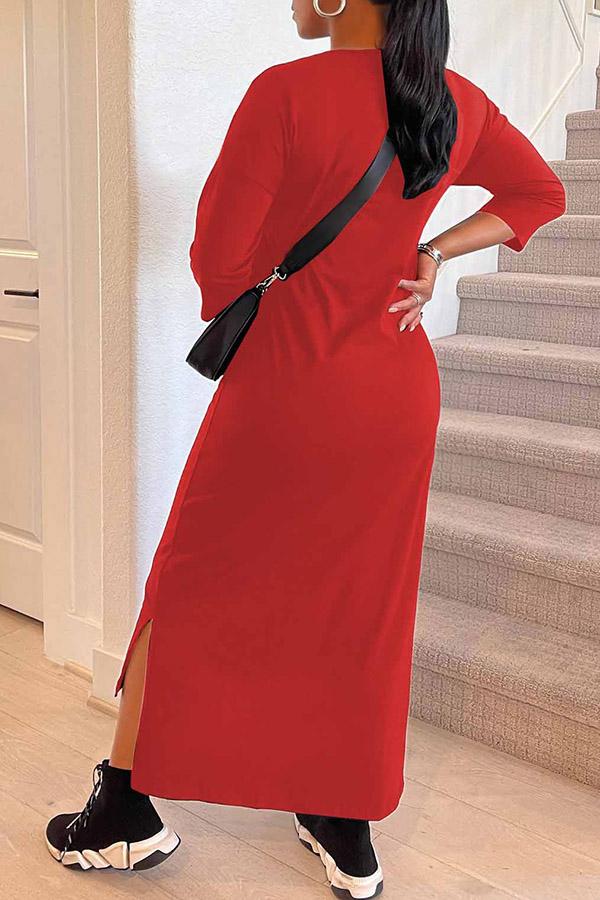 Basic 3/4 Length Sleeves Short Front Back Long Maxi Dress  Fashionpara