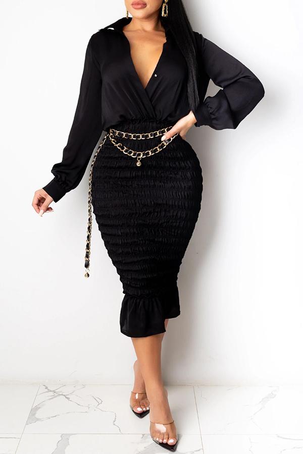 Sexy V-neck Single Breasted Pleated Maxi Dress  Fashionpara