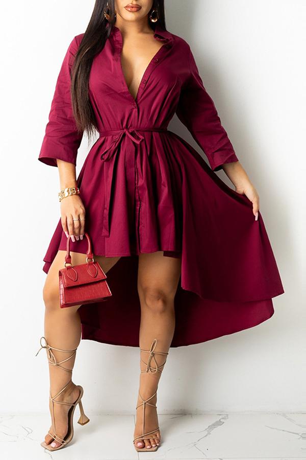 Fashion Solid Color Irregular Single Breasted Shirt Mini Dress  Fashionpara