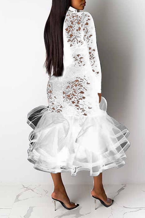 Sexy Slim Fit Lace Stitching Ruffled Mermaid Maxi Dress  Fashionpara