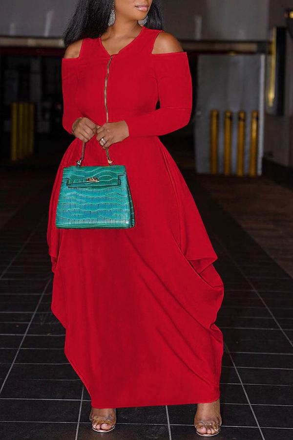 Fashion Strapless Zipper Solid Color Lantern Maxi Dress  Fashionpara