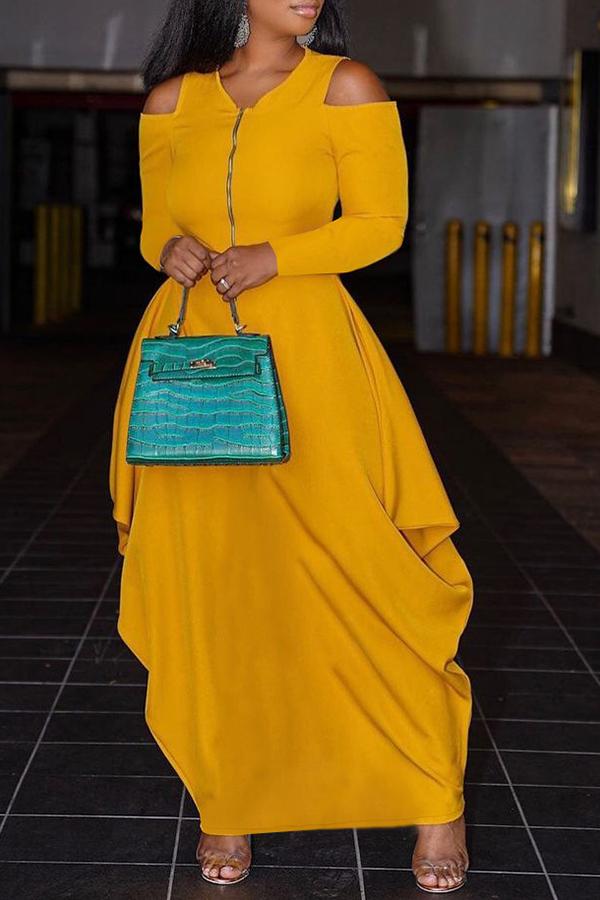 Fashion Strapless Zipper Solid Color Lantern Maxi Dress  Fashionpara