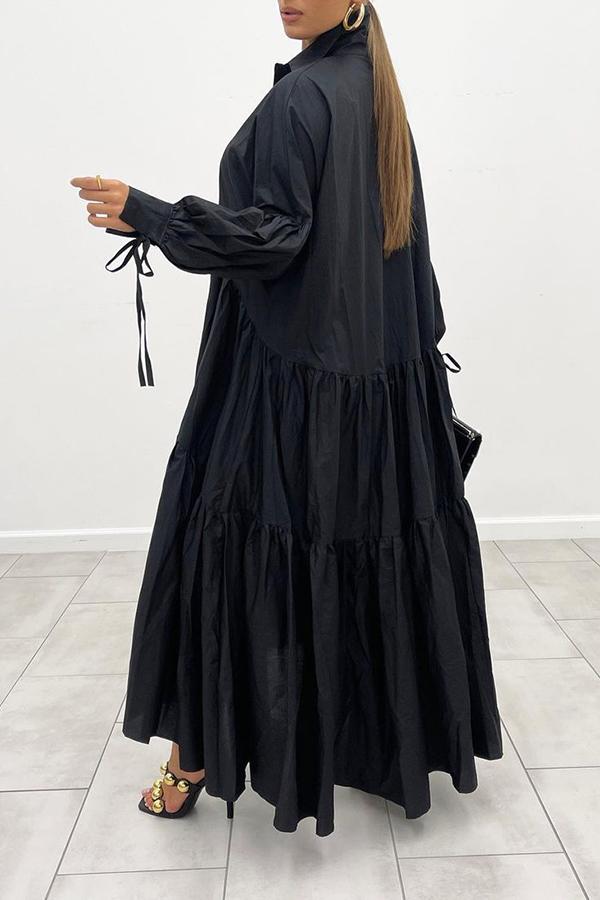 Temperament Pleated Loose Plus Size Shirt Maxi Dress  Fashionpara