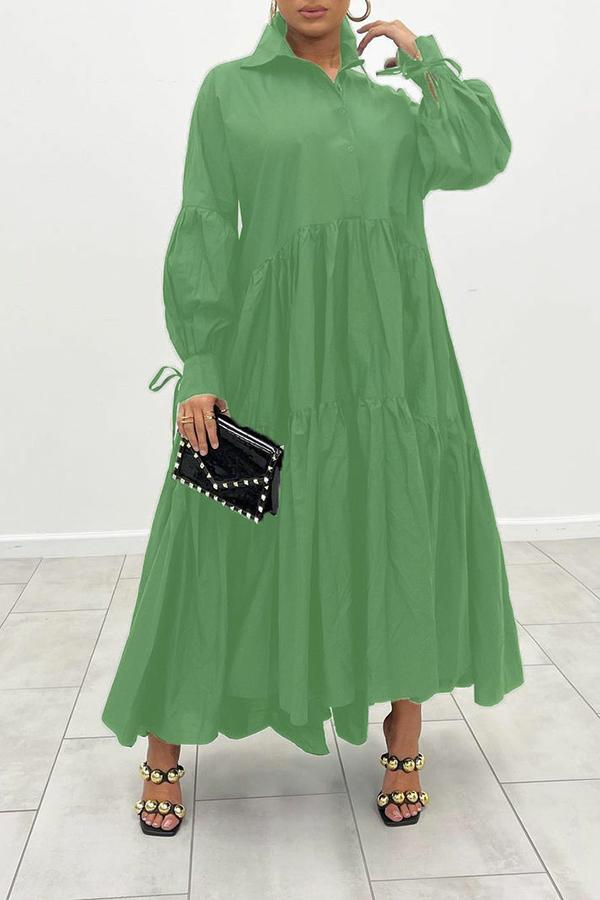 Temperament Pleated Loose Plus Size Shirt Maxi Dress  Fashionpara
