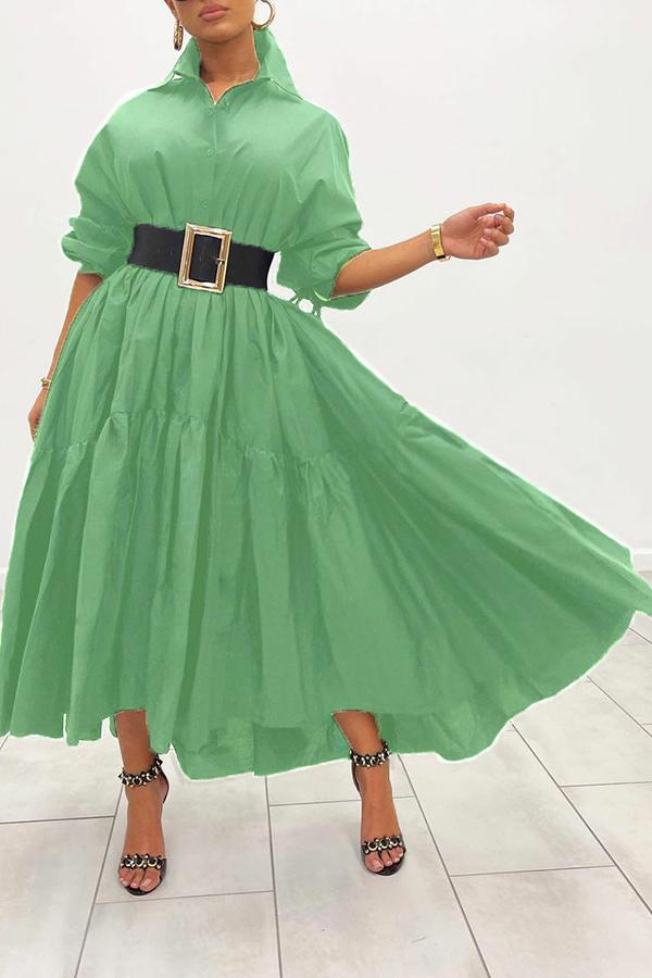 Temperament Pleated Loose Plus Size Shirt Maxi Dress  Fashionpara