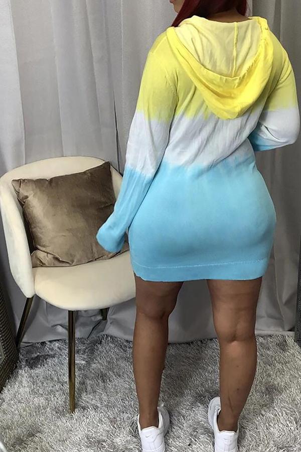 Casual Gradient Color Long Sleeved Hooded Mini Dress  Fashionpara