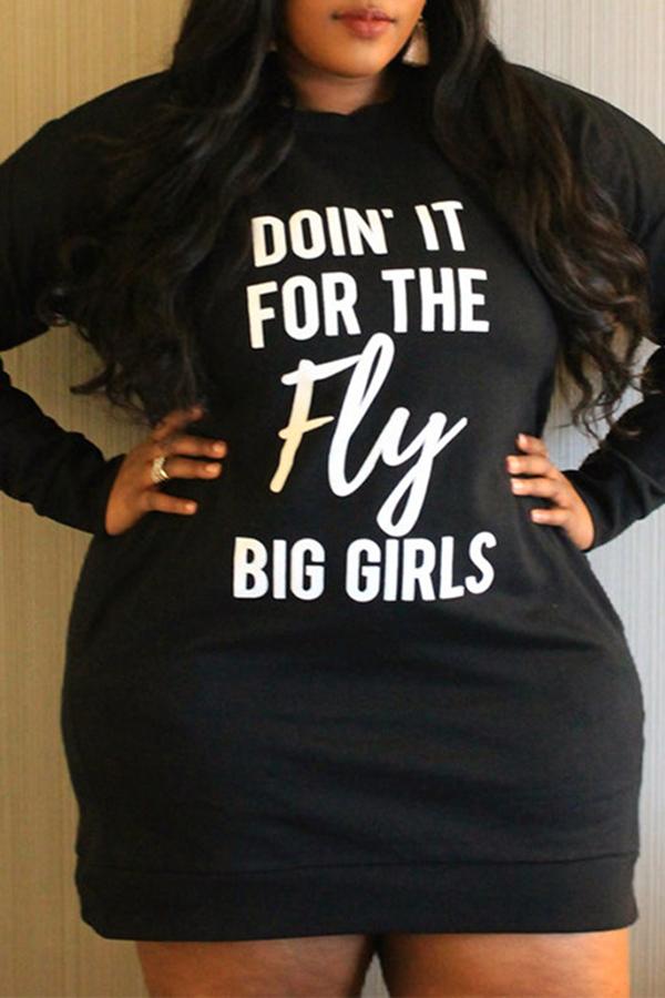 Casual Loose Letter Print Plus Size Hooded Mini Dress  Fashionpara