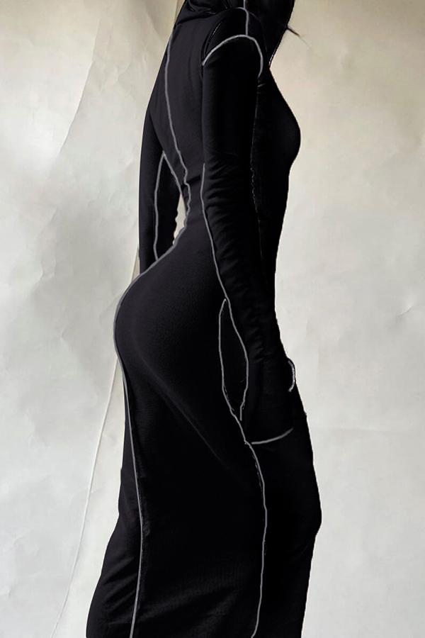 Personalized Contrast Color Edging Hooded Maxi Dress  Fashionpara