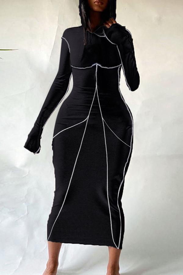 Personalized Contrast Color Edging Hooded Maxi Dress  Fashionpara
