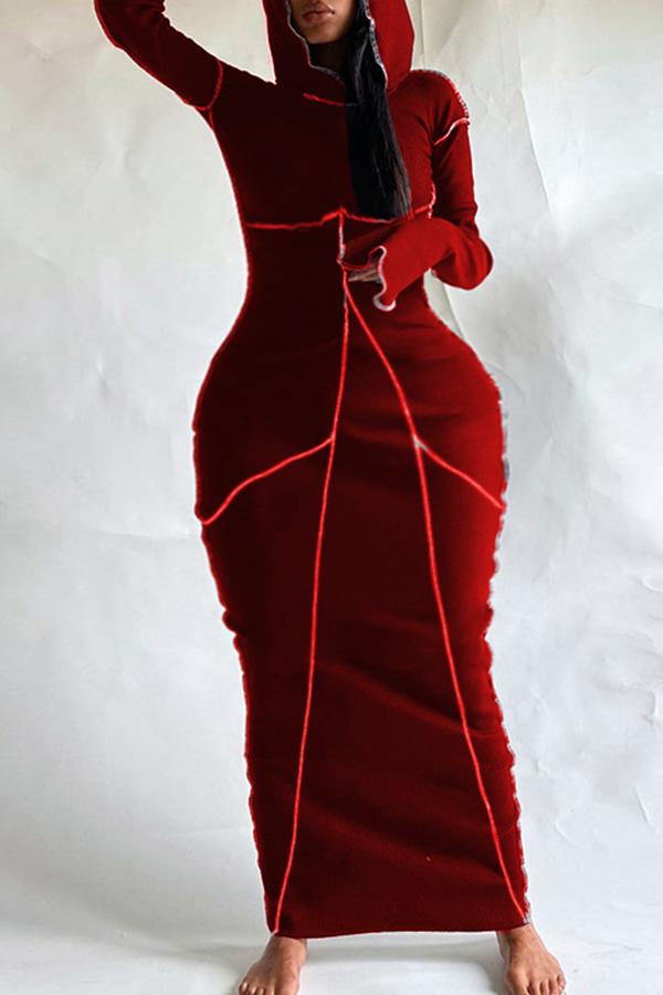 Personalized Contrast Color Edging Hooded Maxi Dress  Fashionpara