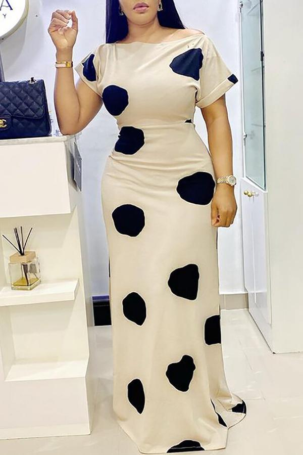 Temperament Polka Dot Print One Neck Slim Maxi Dress  Fashionpara