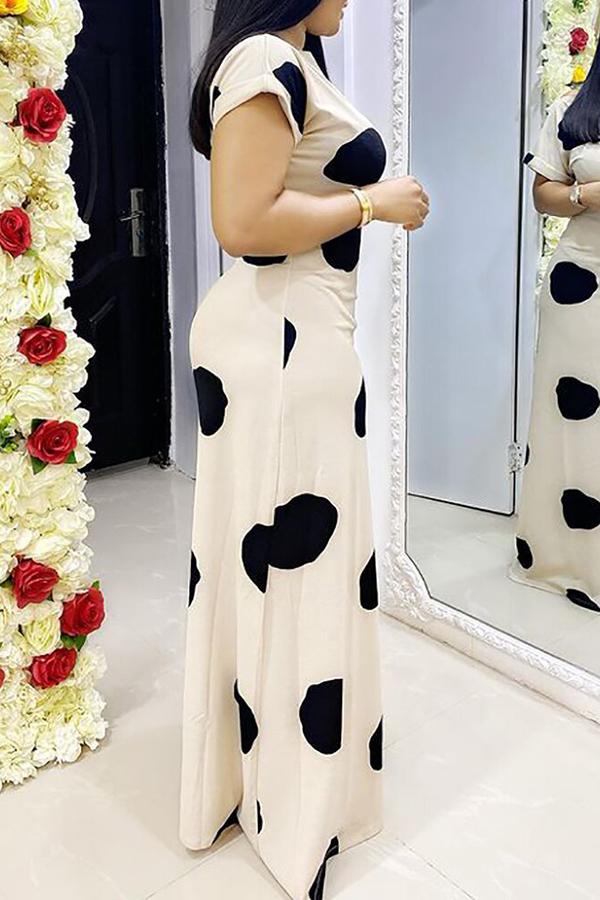 Temperament Polka Dot Print One Neck Slim Maxi Dress  Fashionpara