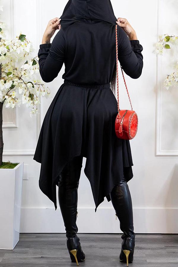 Personalized Irregular Zipper Long Sleeve Hooded Midi Dress  Fashionpara