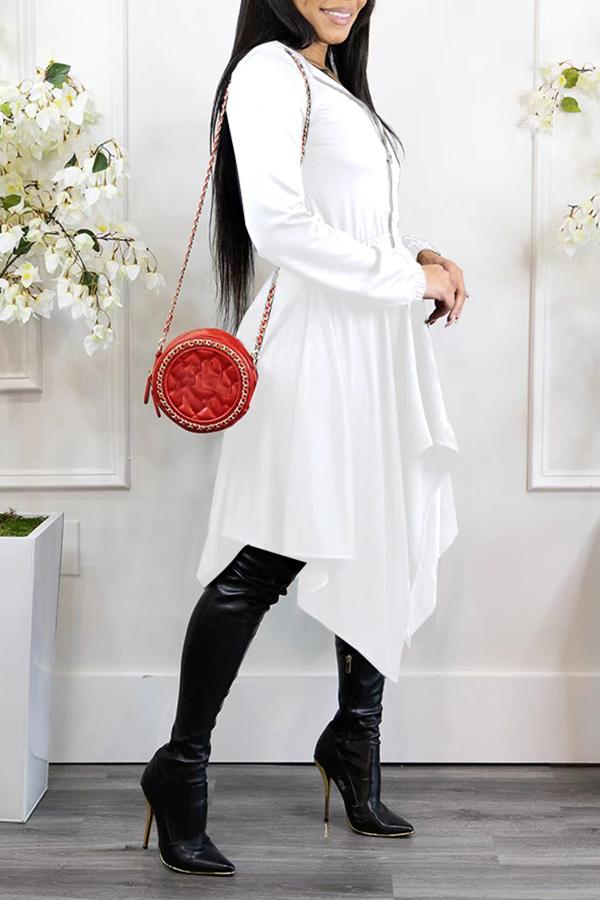 Personalized Irregular Zipper Long Sleeve Hooded Midi Dress  Fashionpara