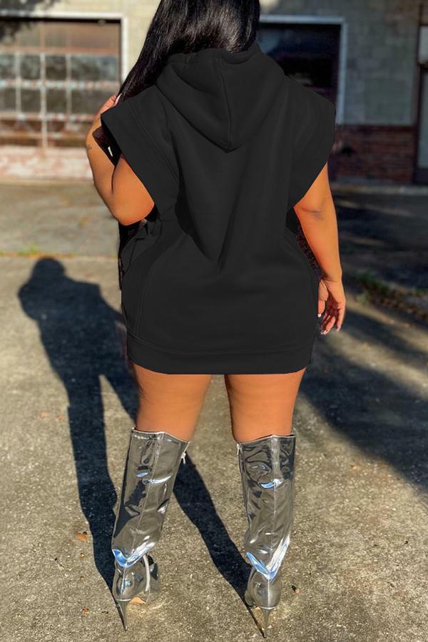 Trendy Color Sleeveless Wide Shoulder Hooded Mini Dress  Fashionpara