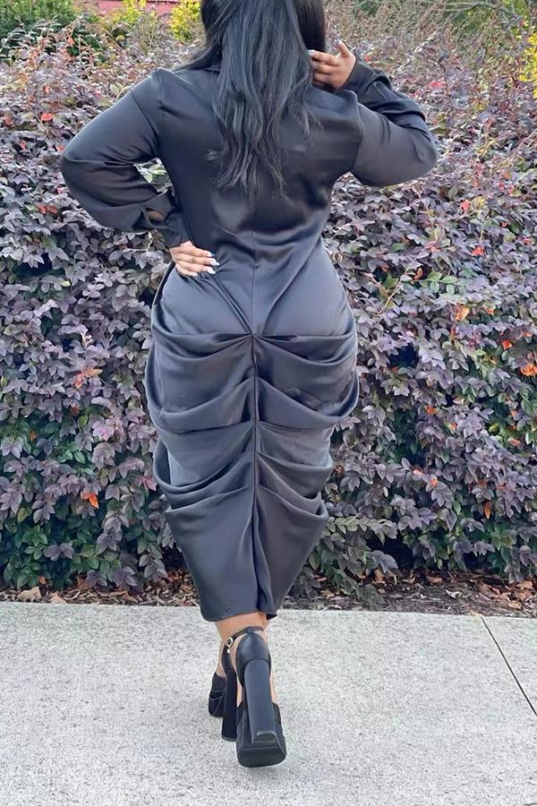 Temperament Rayon Irregular Pleated Shirt Midi Dress  Fashionpara