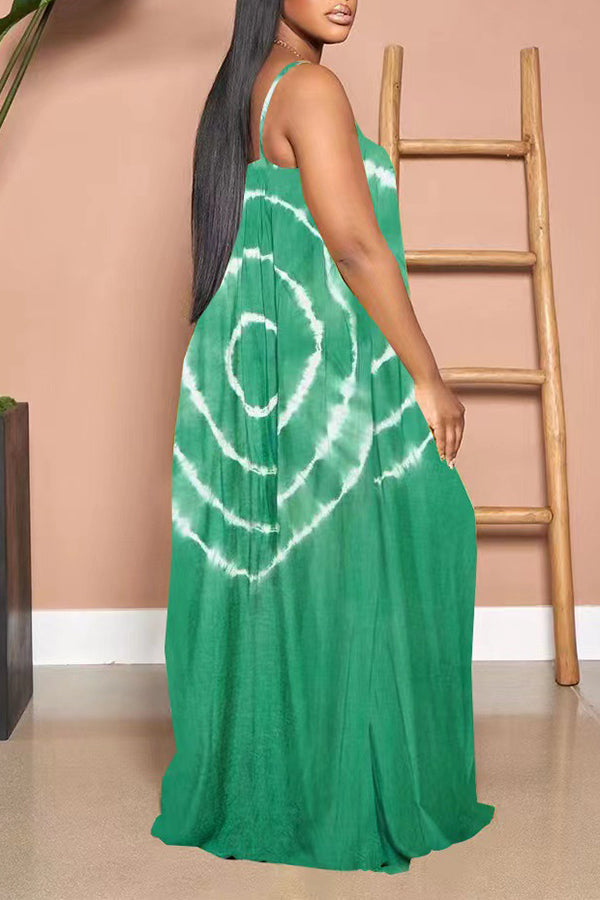 Casual Tie Dye Print Loose Slip Maxi Dress  Fashionpara