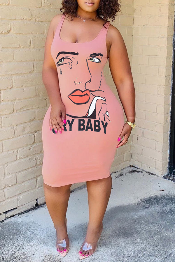 Fashion Cartoon Print Sleeveless Tank Top Sports Pencil Dress  Fashionpara