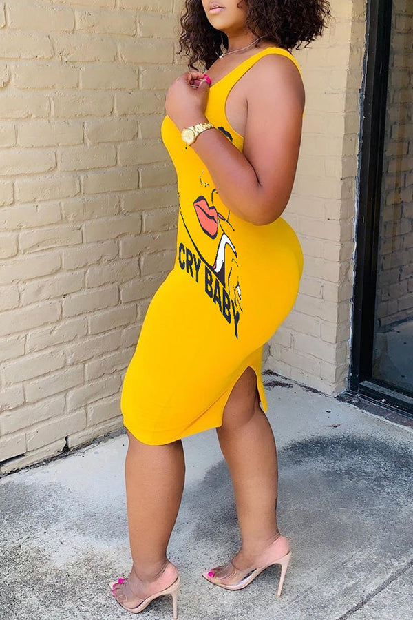 Fashion Cartoon Print Sleeveless Tank Top Sports Pencil Dress  Fashionpara