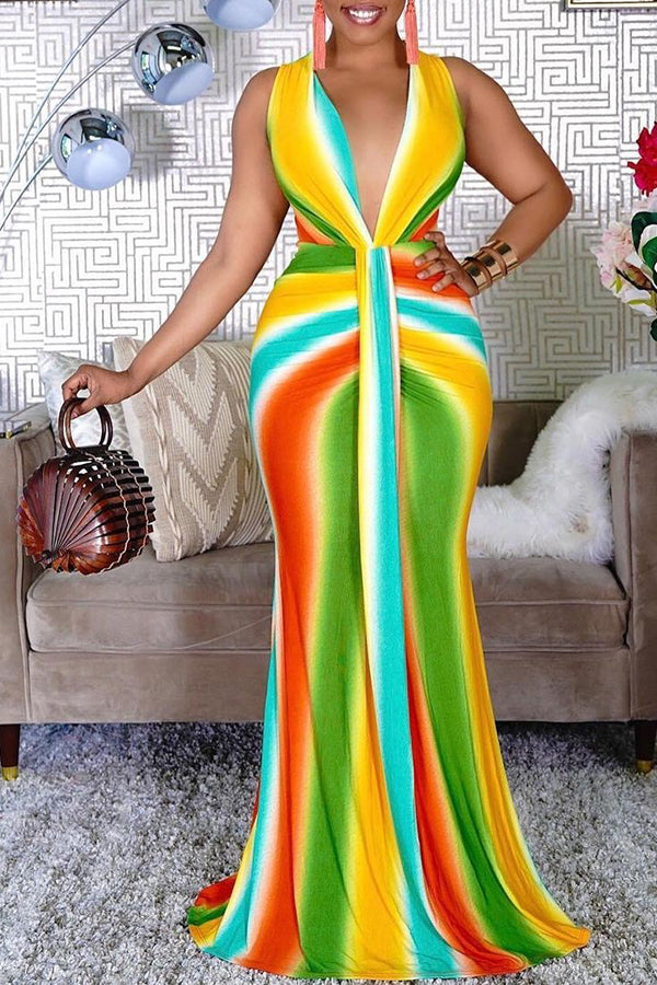 Fashion Sexy Fashion Digital Printing V-Neck Dress  Fashionpara