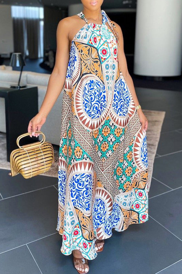 New style lace up skirt digital print sleeveless maxi dress  Fashionpara