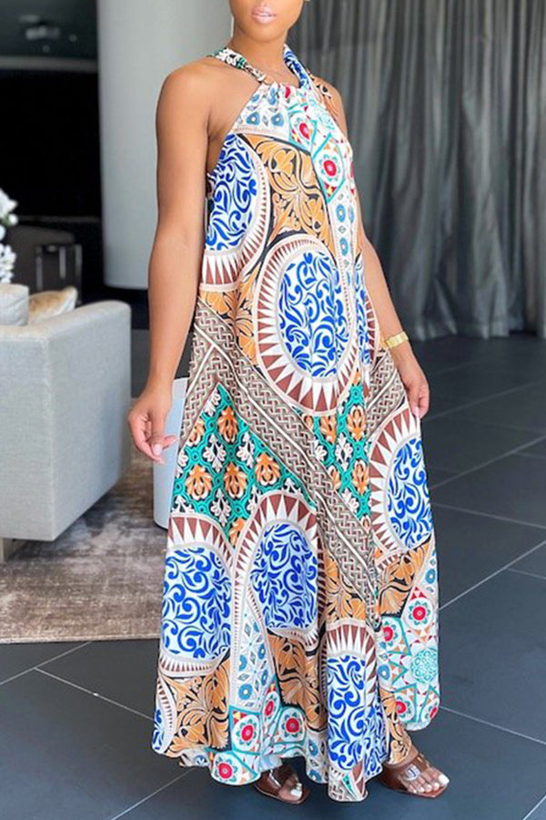 New style lace up skirt digital print sleeveless maxi dress  Fashionpara