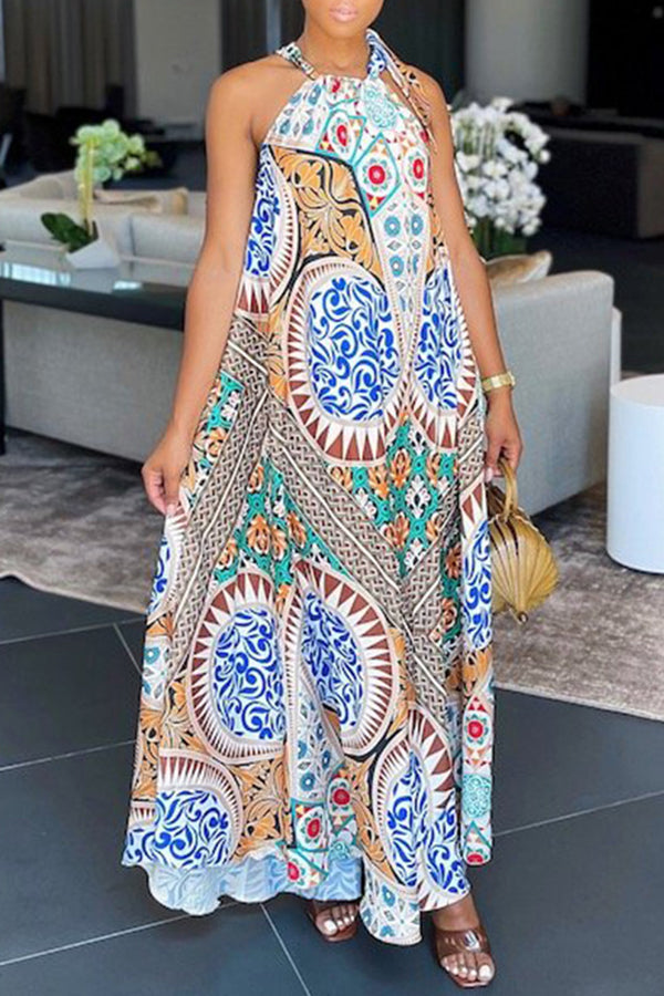 New style lace up skirt digital print sleeveless maxi dress  Fashionpara