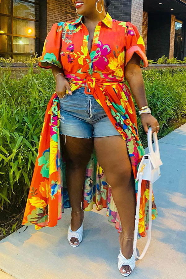 Fashion Short Sleeve Printed Shirt Dress  Fashionpara