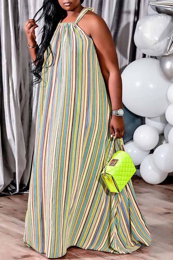 Plus Size Halter Striped Maxi Dress  Fashionpara