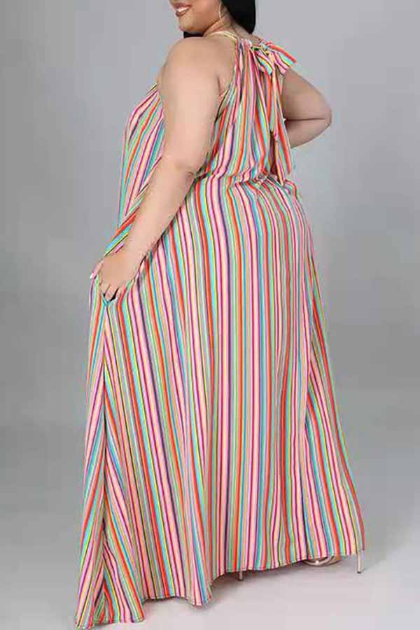 Plus Size Halter Striped Maxi Dress  Fashionpara
