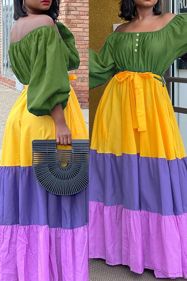 Off Shoulder Colorblock Stitching Tiered Plus Size Maxi Dress  Fashionpara