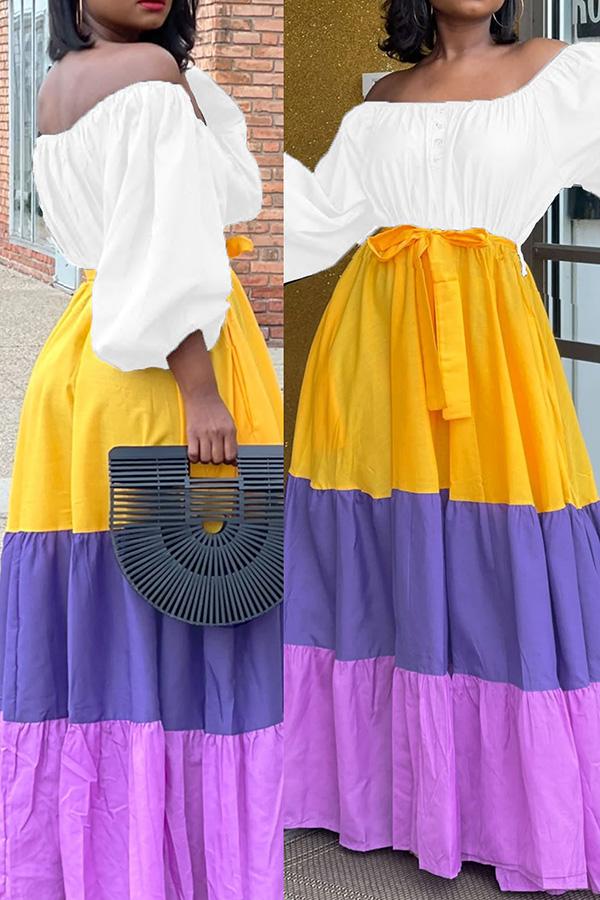 Off Shoulder Colorblock Stitching Tiered Plus Size Maxi Dress  Fashionpara