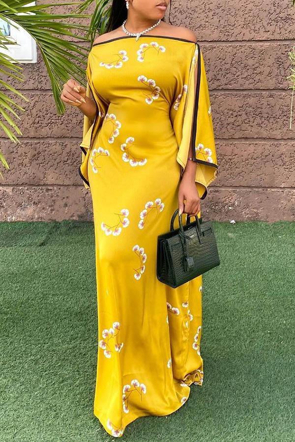 Pretty Off Shoulder Ruffle Sleeve Maxi Dress  Fashionpara