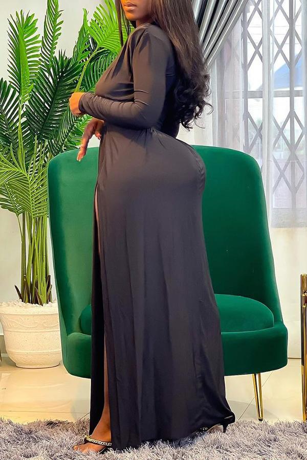 Sexy V-neck Collect Waist Slit Maxi Dress  Fashionpara