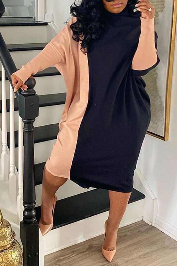 Asymmetrical Patchwork Batwing Sleeve Midi Dress  Fashionpara