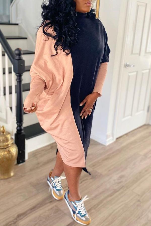 Asymmetrical Patchwork Batwing Sleeve Midi Dress  Fashionpara